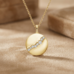 Collier avec pendentif rond en diamant cultivé en laboratoire, design moderne, or 10K 14K 18K, argent 925 935 - Product Image 1