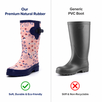 Bottes de pluie en caoutchouc naturel pour femmes, écologiques, imprimé floral rose, imperméables, mi-mollet, vente en gros d'usine, vente en vrac