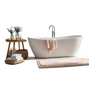 Luxury Freestanding Rectangle Acrylic <b>Bathtub</b> <b>Portable</b> Modern Design for Hotel Use Soaking Corner <b>Bathtub</b> with Drainer - Product Image 3