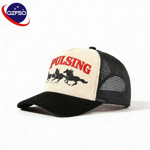 Gorra de Béisbol QZFSO Personalizada de Alta Calidad, de 5 Paneles, con Cierre a Presión, de Pana, de Algodón, de Dos Tonos, con Logotipo Bordado Plano, Estilo Trucker - Product Image 1