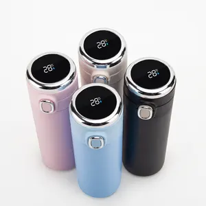 Custom Luxury 500ml Double Wall Temperature Display Smart Water Bottle Led Digital Electric Thermo Thermal Flask With Bounce Lid