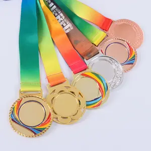 Medali logam tempat kustom pertemuan olahraga sekolah medali maraton pita paku emas perak medali perunggu