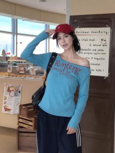 American Retro Sweet <strong>Tomboy</strong> Sexy Long-sleeved T-shirt <strong>for</strong> Women 2026 New Style Letter Print Fitted Top Designer Y2K <strong>Clothing</strong> - Product Image 3