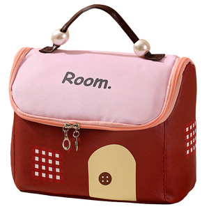 Bolsa de Maquillaje Portátil de Lona Oxford Suave con Diseño de Dibujos Animados Estilo Cabaña, Nueva, de Capacidad Media, Ecológica y Moderna - Product Image 1