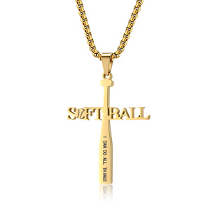 Instagram-worthy sporty <b>titanium</b> steel baseball necklace with gold softball letter pendant, 2026 new style, colorfast jewelry ma - Product Image 1