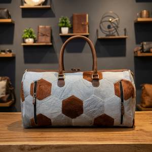Bolsa de Viaje Deportiva Impermeable de Cuero Genuino 100% Duradero, Forro de Poliéster de Gran Capacidad, Estampado de Ajedrez, Equipaje de Alta Calidad - Product Image 1