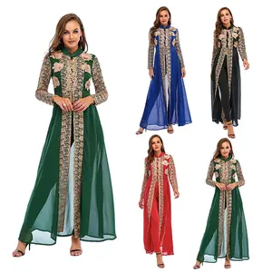 Best sales abaya dubai monsoon Arabic Evening Dress skirt printing Long Sleeve Moroccan women Kaftan Gown Muslim Prom