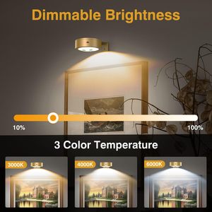 Paquete de 3 Lámparas de Pared Inalámbricas con Luz para Cuadros, Funcionan con Batería, Color Dorado, con Temporizador Magnético, Pantalla de Visualización, Luz Regulable para Marcos de Cuadros - Product Image 2