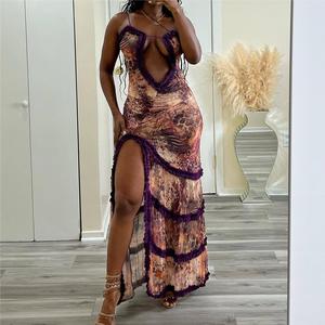 Robe longue moulante sexy en maille ajourée avec fente, style sling, pour femme, idéale pour les soirées et clubs – Vente en gros, très tendance - Product Image 3