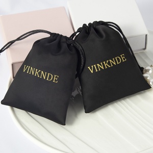 High Quality Custom 13*18cm Satin Drawstring Pouch <b>Small</b> Black Rose Gold & Large Dust Silk for Jewelry with Pink <b>White</b> Logo - Product Image 3