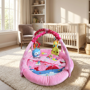 Tapis d'éveil 8-en-1 rose fantaisie avec jouets suspendus en forme d'oiseaux et bordure de sécurité en velours doux - Product Image 1