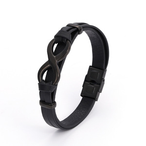 Men's <b>Leather</b> Figure Eight <b>Bracelet</b> Magnetic Clasp Stainless Steel Gift Jewelry - Product Image 3