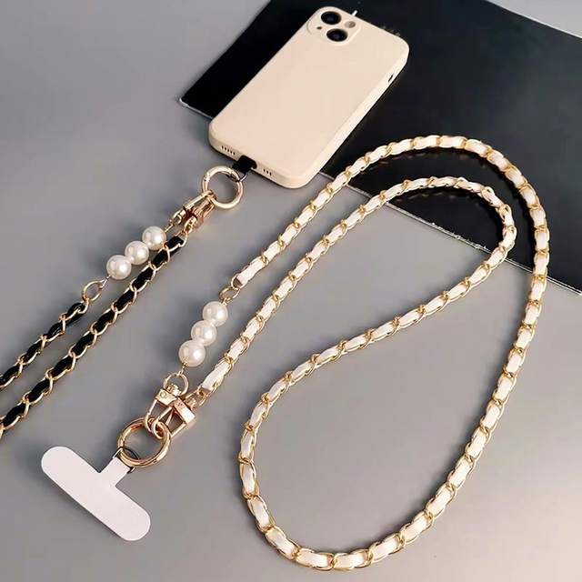 Custom logo Teacher Black Metal Cell Phone Lanyard Crossbody Leather Beads Lanyard 2026 Promotional Phone Mobile Lanyards Strap