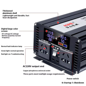 เครื่องแปลงพลังงานแสงอาทิตย์แบบปรับแต่งได้ 1500W คลื่นไซน์เดี่ยว สำหรับใช้ในบ้าน รองรับเครื่องปรับอากาศ 50/60 Hz รุ่น HJ-UPS-1500 HJ- - Product Image 3