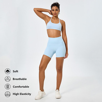 Ensemble 2 pièces de shorts de sport pour femmes, taille haute, en Spandex/Polyester respirant, pour yoga et gym, vente en gros OEM