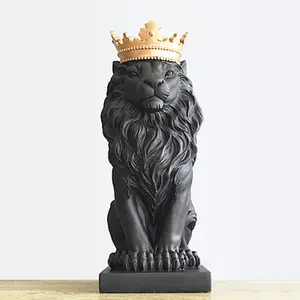 custom 36cm 14" resin stone Wildlife Collection crown Lion Figurine, King of Forest Statue Sculpture, Home Decoration