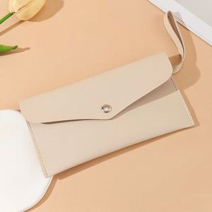 Simple PU Leather <b>Make</b> <b>up</b> Organizer Envelop Style Cosmetic Pouch Portable Makeup Brush <b>Bag</b> with Wristlet - Product Image 5