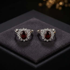 Boutons de manchette et pinces à cravate en argent avec grenat et accent onyx, style classique, sertissage griffe, bijoux de mariage pour homme, cadeau en argent sterling doré - Product Image 4