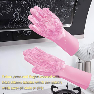 Nouveauté 2025 : Gants de lavage de vaisselle réutilisables à épaisseur moyenne, en silicone résistant à la chaleur, avec brosse de nettoyage et éponge, nouveau design - Product Image 5