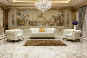 Mỹ sang trọng hiện đại đơn giản Ba chỗ ngồi sofa đặt đồ nội thất phòng khách Vải Nhung Màu Xanh đậm làm bằng gỗ kéo nút thiết kế - Product Image 3