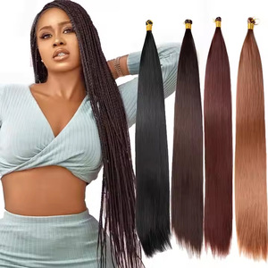 LEILONG Magnifique Lot de <span class=keywords><strong>Cheveux</strong></span> Lisses Synthétiques de 22 Pouces, 150g, pour Femmes Noires Africaines, Non-inflammables, Résistants aux Hautes Températures, en Vrac - Product Image 3