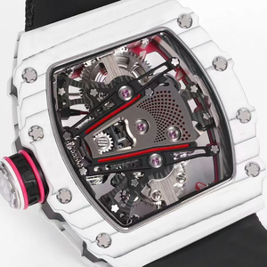 Elegante y Exclusivo Reloj Mecánico Automático con Caja de Fibra de Carbono Blanca, Movimiento Tourbillon, Esqueleto, Unisex, Casual, Resistente al Agua - Product Image 5