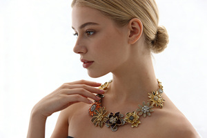 <span class=keywords><strong>Collana</strong></span> Unisex Estiva alla Moda con Catene, Pietra Naturale e Fiori Colorati, Gioielli in Lega di Rame Placcato Oro - Product Image 3