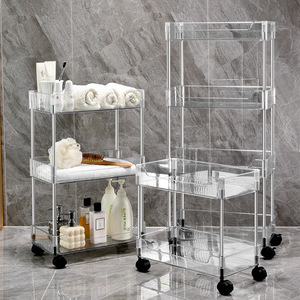 Clear Acrylic Storage Cart 3 Tier With Wheels Bathroom Bedroom Organizer Minimalist Design Easy Cleaning PC Material - Product Image 1