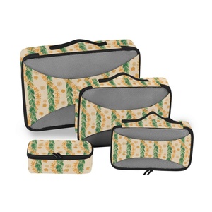 Lot de 4 sacs de rangement pliables en tissu motif Maile hawaïen, organisateurs de bagages personnalisables avec logo, cubes de compression pour voyage - Product Image 1