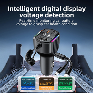 شاحن سيارة محمول سريع بقوة 40 واط مع منفذ Type-C ومنفذ USB مزدوج وكابل قابل للسحب وشاشة رقمية وإضاءة ملونة للحاسوب المحمول - Product Image 4
