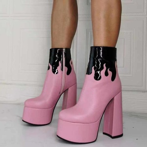 Botines de Plataforma Alta con Bloques de Color, Talla Grande 43, para Mujer, Tacón Grueso, Cierre Lateral, Botines Cortos de Moda para Damas - Product Image 1