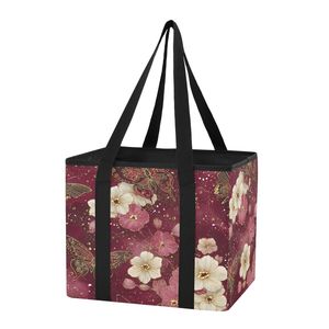 Cesta de Compras Plegable de Nylon Mediana con Logotipo Personalizado de Flores, Bajo MOQ, Organizador de Coche, Caja de Almacenamiento Plegable para Playa, Bolso de Compras con Asa - Product Image 5