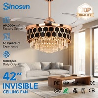 Ventilateur de plafond LED invisible avec télécommande, 6 vitesses réglables, moteur DC silencieux, 42 pouces, OEM/ODM, très populaire pour les salons modernes