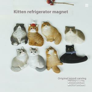 Nuevos estilos lindos animales de dibujos animados imanes magnéticos para <span class=keywords><strong>nevera</strong></span> grabado tallado en madera esculpido a <span class=keywords><strong>mano</strong></span> pequeño regalo gato <span class=keywords><strong>nevera</strong></span> pegatina - Product Image 3