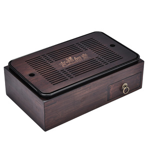 Rectangular Tea Tray <b>Storage</b> <b>Box</b> With <b>Drawer</b> Multi Compartment For Home Kung Fu Tea Set Organization - Product Image 5