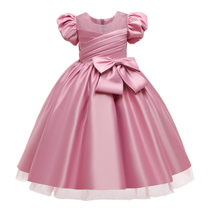 Robes pour enfants 2022, robes de fête à manches courtes en satin pour enfants, robe de bal à nœud pour filles de 12 ans, robes de mariage pour filles - Product Image 1