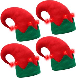 Chapeau d'elfe de Noël lumineux en feutre pour les fêtes de Noël, rouge - Product Image 2