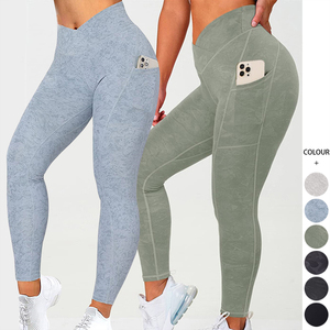 Châu Âu Và Hoa Kỳ Cộng Với Kích Thước Chéo Eo Cao Eo Giản Dị Sexy Chắp Vá Chéo Túi Yoga Tập Thể Dục Xà Cạp - Product Image 1