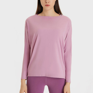 T-<span class=keywords><strong>shirt</strong></span> de <span class=keywords><strong>sport</strong></span> pour <span class=keywords><strong>femme</strong></span>, respirant, doux, couleur chair, logo personnalisé, pour la salle de <span class=keywords><strong>sport</strong></span>, le fitness, le yoga, t-<span class=keywords><strong>shirt</strong></span> ample brossé, manches longues - Product Image 2