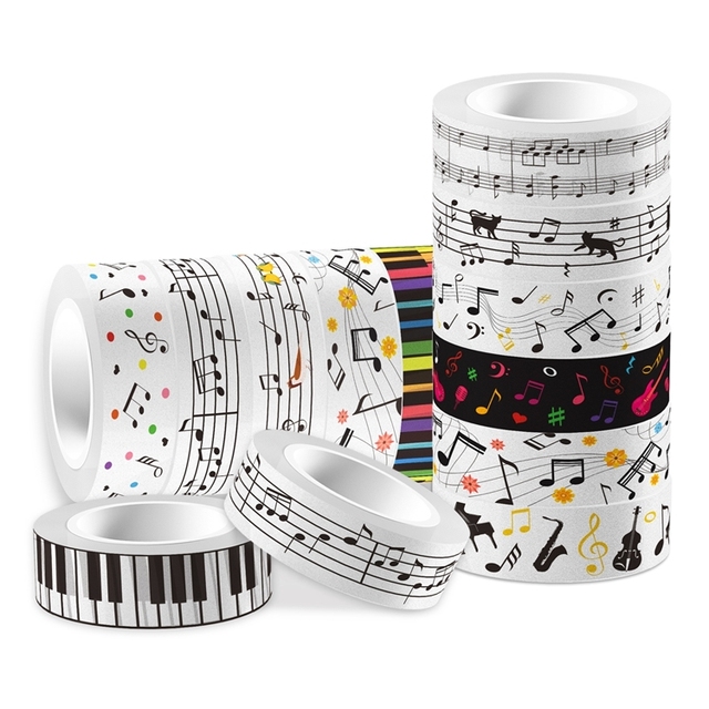 Music Notes Washi Tape Set 12 Rolls Clear Decorative Tapes 0.6inch Masking Tape for DIY Art Craft Scrapbook Journal Supplies