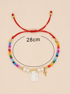 Pulseras Pequeñas de Cuentas de Colores GoXimang, Cuerda Roja, <span class=keywords><strong>Amistad</strong></span>, Cruz Dorada, Amuleto de la Virgen María, Joyería Cristiana, Teología - Product Image 2