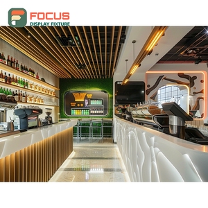 เคาน์เตอร์บริการกาแฟดีไซน์สร้างสรรค์ พร้อมชั้นวางเครื่องปรุงรส ลายไม้โอ๊ค สำหรับร้านกาแฟ - Product Image 4