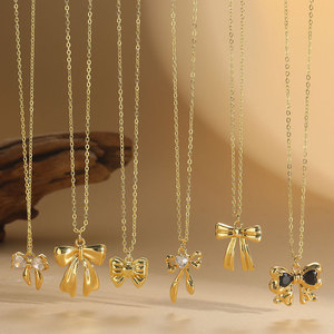 Easywin CC024 Collana con Catena a Maglie e Fiocco in Cristallo Placcato Oro, Stile Romantico Spagnolo, <span class=keywords><strong>Regalo</strong></span> per Mamma e Fidanzate per <span class=keywords><strong>Anniversario</strong></span> - Product Image 1