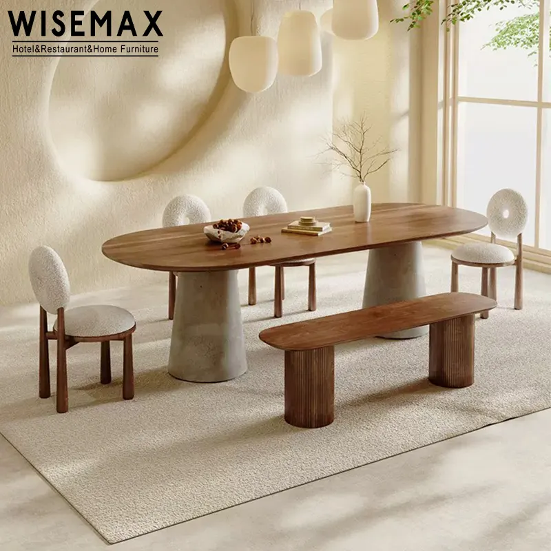 WISEMAX FURNITURE tavolo da pranzo minimalista in legno massello mobili per sala da pranzo nordici tavolo da pranzo con Base in metallo grigio per uso domestico