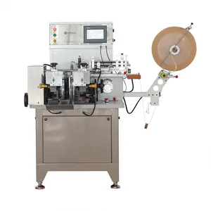Machine automatique de découpe et de pliage d'étiquettes tissées en tissu imprimé t-shirt JZ-2817 en Chine pour ruban de satin, étiquette de vêtement