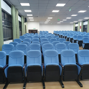 Suministro de fábrica, venta al por mayor, muebles de Teatro de Iglesia, silla de auditorio plegable azul barata de plástico - Product Image 2