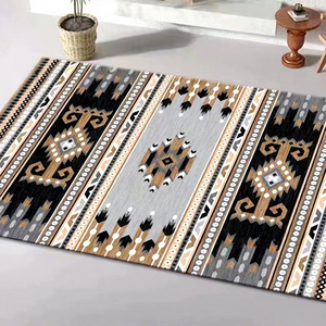 Alfombra de Terciopelo de Cristal de Estilo Étnico Nórdico, Antideslizante, de Pelo Corto, Fácil de Cuidar, con Patrón de Patchwork para Decoración del Hogar y Sala de Estar - Product Image 6