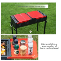 Barbecue à charbon japonais portable d'extérieur, pliable, coupe-vent, en acier inoxydable poli, à double aile, de taille moyenne et grande
