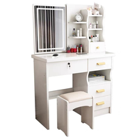 Commode en bois massif chêne avec miroir coulissant, rangement dissimulé, design moderne et simple, luxe discret, pour chambre à coucher, maquillage féminin