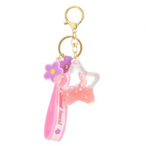 New Cute Acrylic Keyring Key Chain Ring Oil <b>Floating</b> Pink <b>Bubble</b> Quicksand Cup Liquid Keychain - Product Image 1